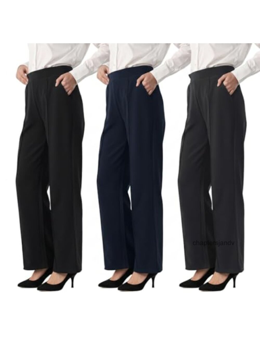 OAKVON Women's Wide Leg Pull On High Rise Work Pants Side Pockets